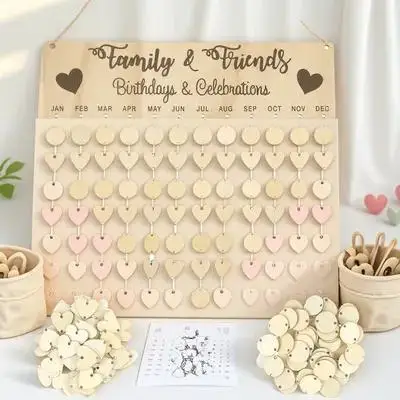 

1 set 1 Set Wooden Hanging Calendar Diy Reminder Board With 50 Round 50 Heart Pendants Home Decor Gift For Birthday Wedding