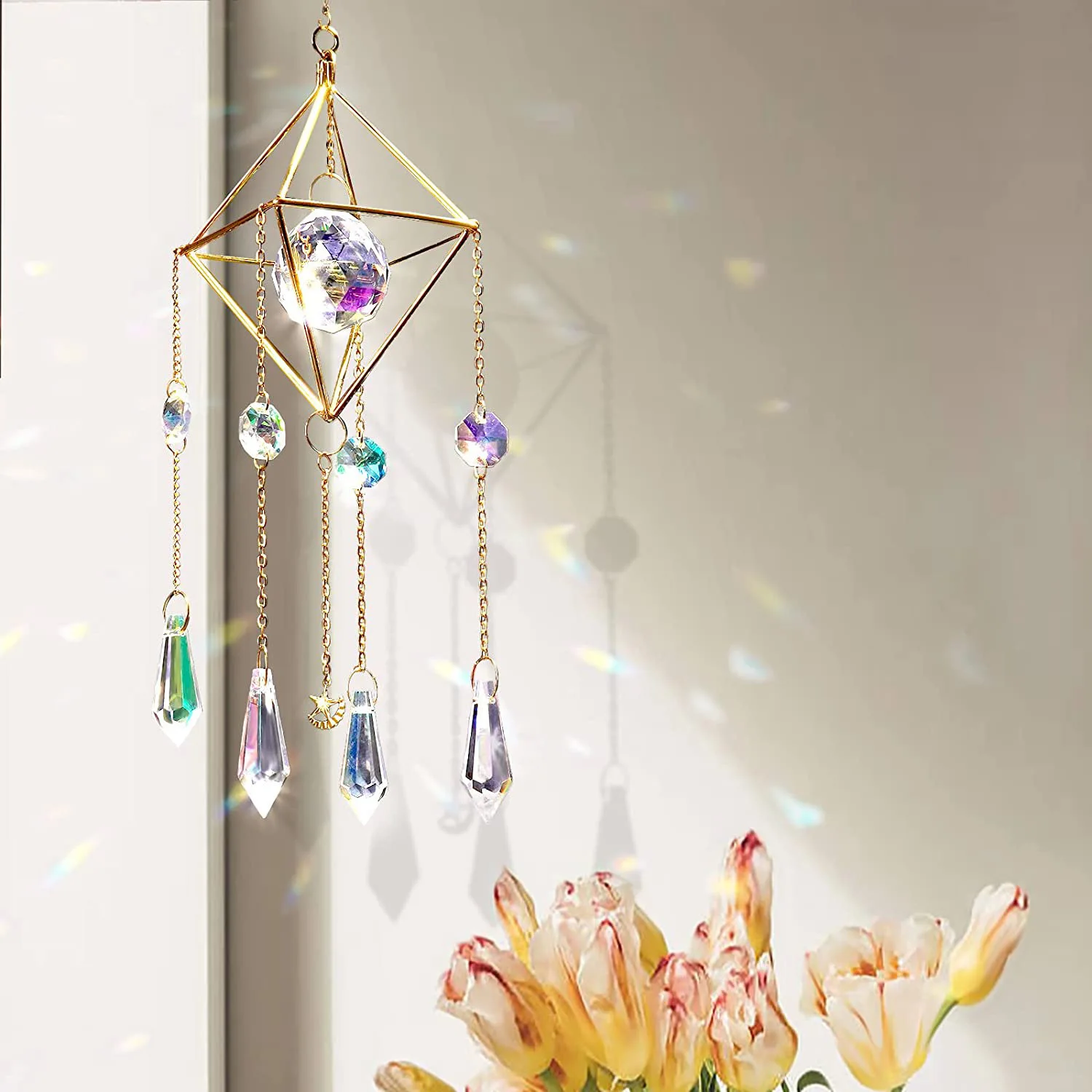 

Crystal Rainbow Suncatchers Glass Pendant Hanging Ornament Prism Ball Sun Catcher Window Maker for Car Home Garden Decor