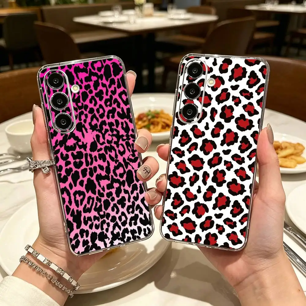 Pink Leopard Tiger Cool  Clear Hard Phone Case For Samsung A71, A70, A52, A51, A40, A30,Transparent Cover