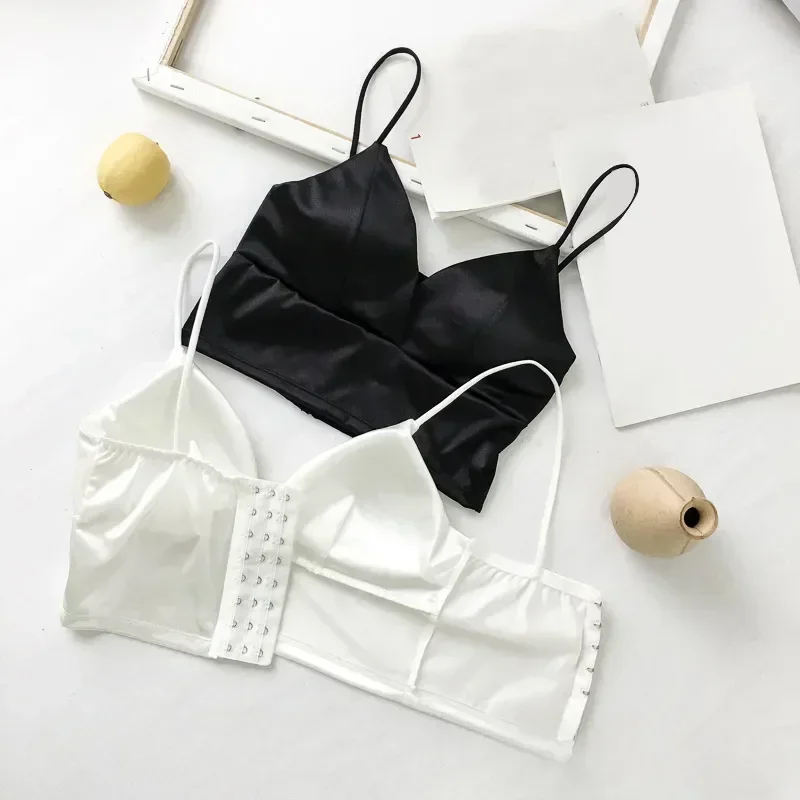 Women Strap Camis Camisole Spaghetti Padded Cropped Crochet Top Satin Tops T-shirt Crop Bralette Chest With Female Sexy Wireless