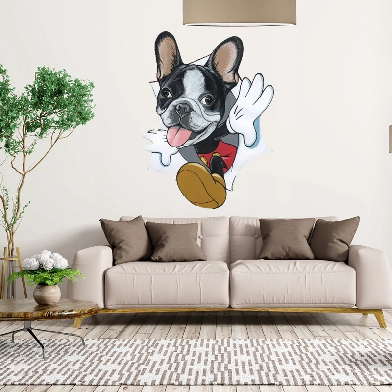 WCS502 3D Dog French Bulldog in the wall Waterproof Wall Sticker Waterproof Decal PVC Home Decoration Kids Room Door Toile