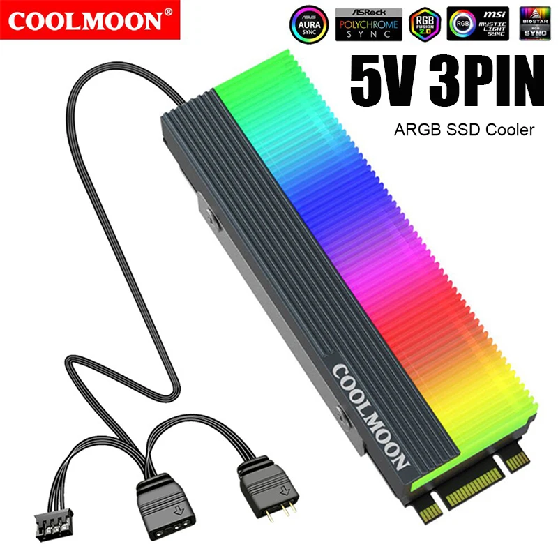 COOLMOON M2 ARGB SSD Hard Disk Heatsink Cooler Cooling Silicon Therma Pads 5V 3Pin NVME NGFF M.2 2280 Dissipation Radiator