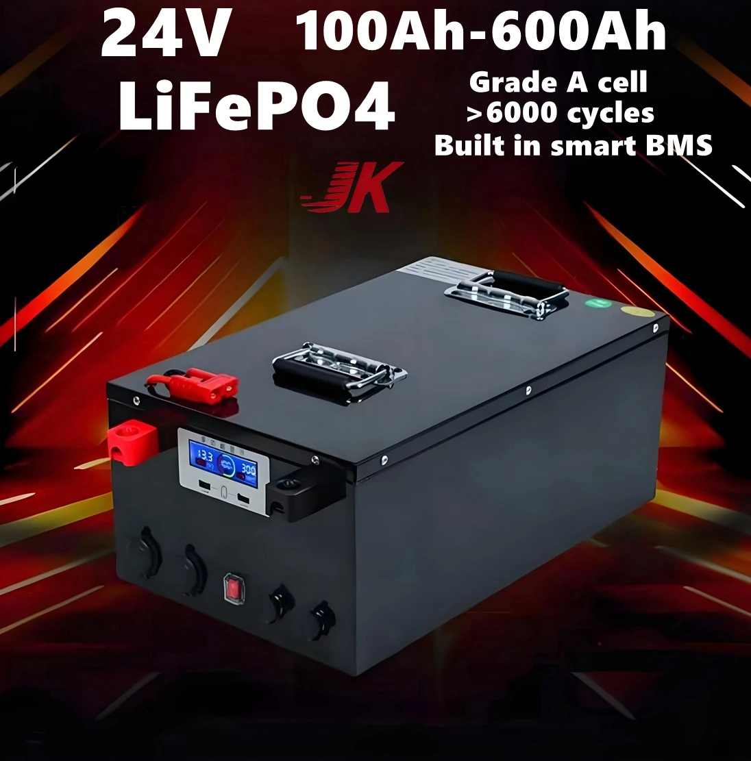 LiFePO4 battery 24V 500ah 600Ah 100ah 1000ah Built in smart BMS deep cycle high-power multifunctional Outdoor power rechargeable