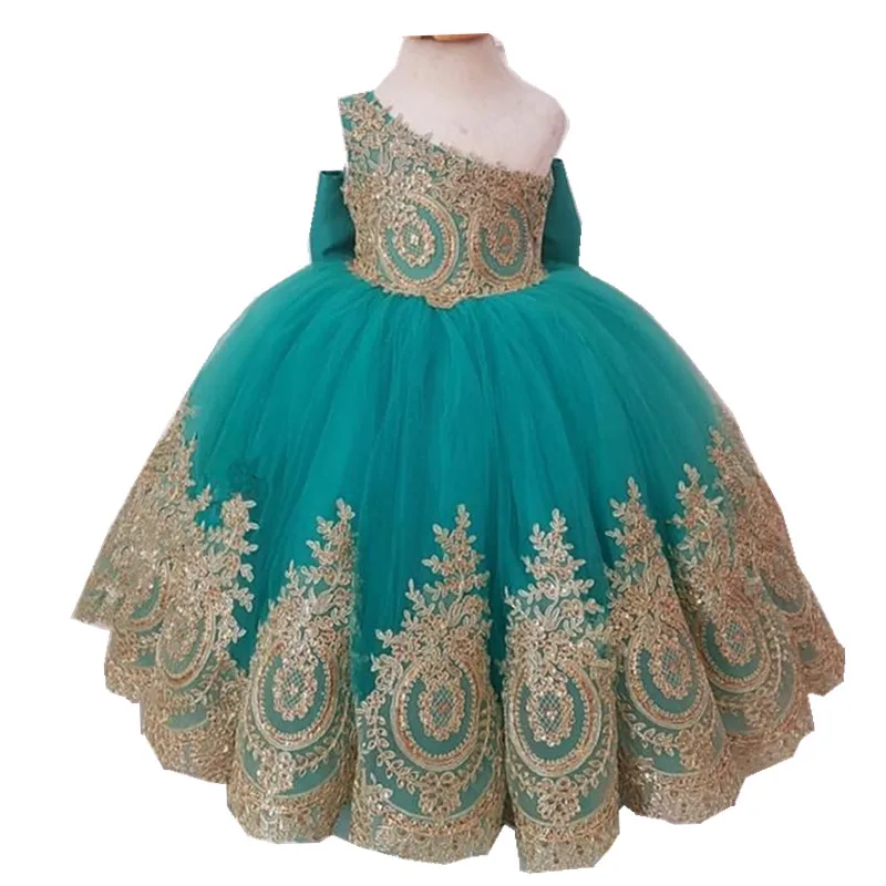 

Puffy Flower Girl Dresses Off The Shoulder Princess Dress Tulle Beading Cute Kids Dress Elegant Vestidos Novia Ball Gown