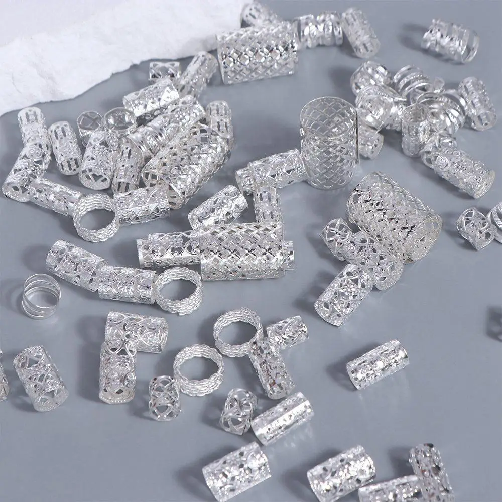 90 قطعة أقفال الرهبة الجوف خارج الشعر الدائري الشعر تجديل الذهب والفضة المجدل الخرز سحر DIY بها بنفسك الشعر جديلة أنابيب ديكور