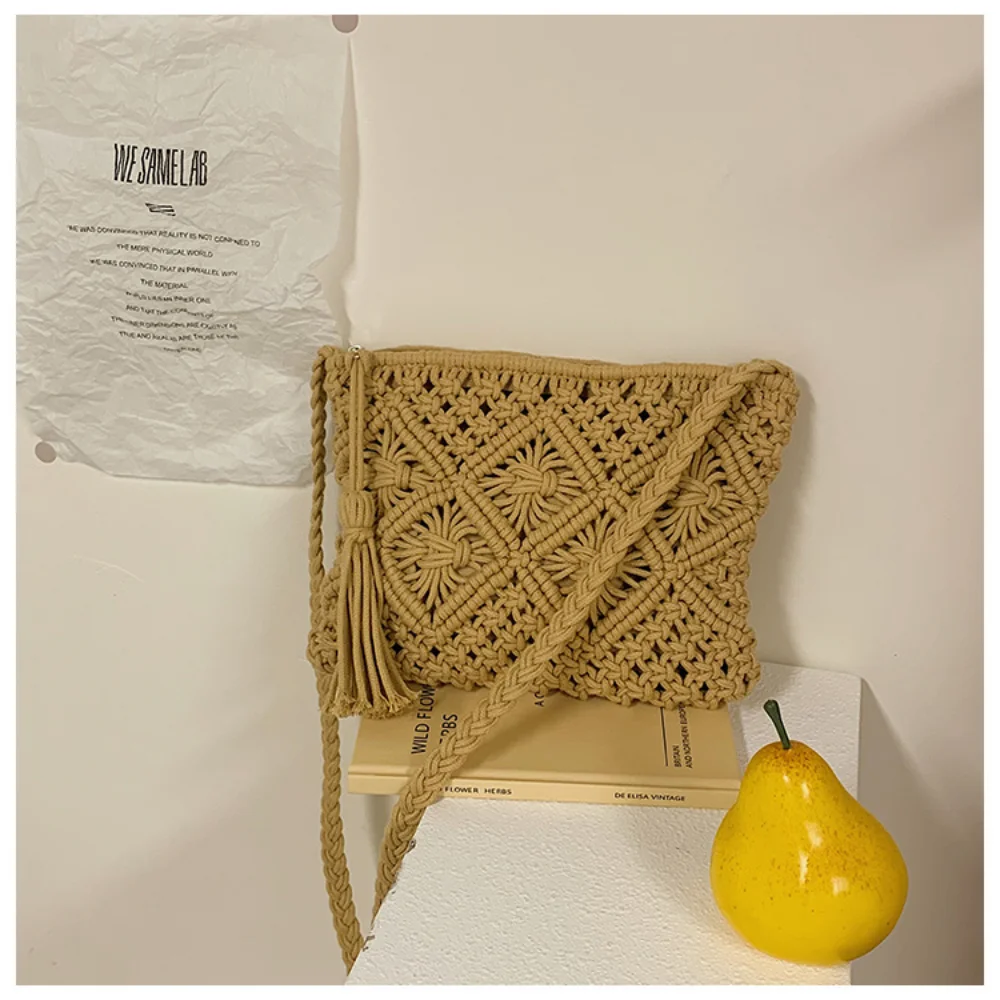 Handmade Cotton Woven Knitted Tassel Crossbody Bag Vintage Shoulder Messenger Bag Female Fashion Beach Summer Handbags for Women