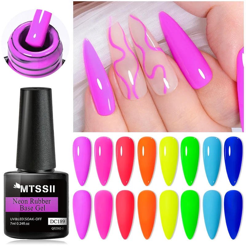 Mtssii 7ml neon fluor zierende Gummi basis Gel politur Sommer farbe Nagel gel politur UV-LED Nail Art Lack Maniküre einweichen