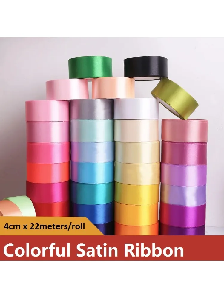 25 Yards/Rolle 4cm Satinbänder für Bastelarbeiten, Schleifen, DIY-Geschenkverpackung in Weinrot, Orange, Gelb, Grün, Blau, Lila, Schwarz, Grau, Gold, Weiß