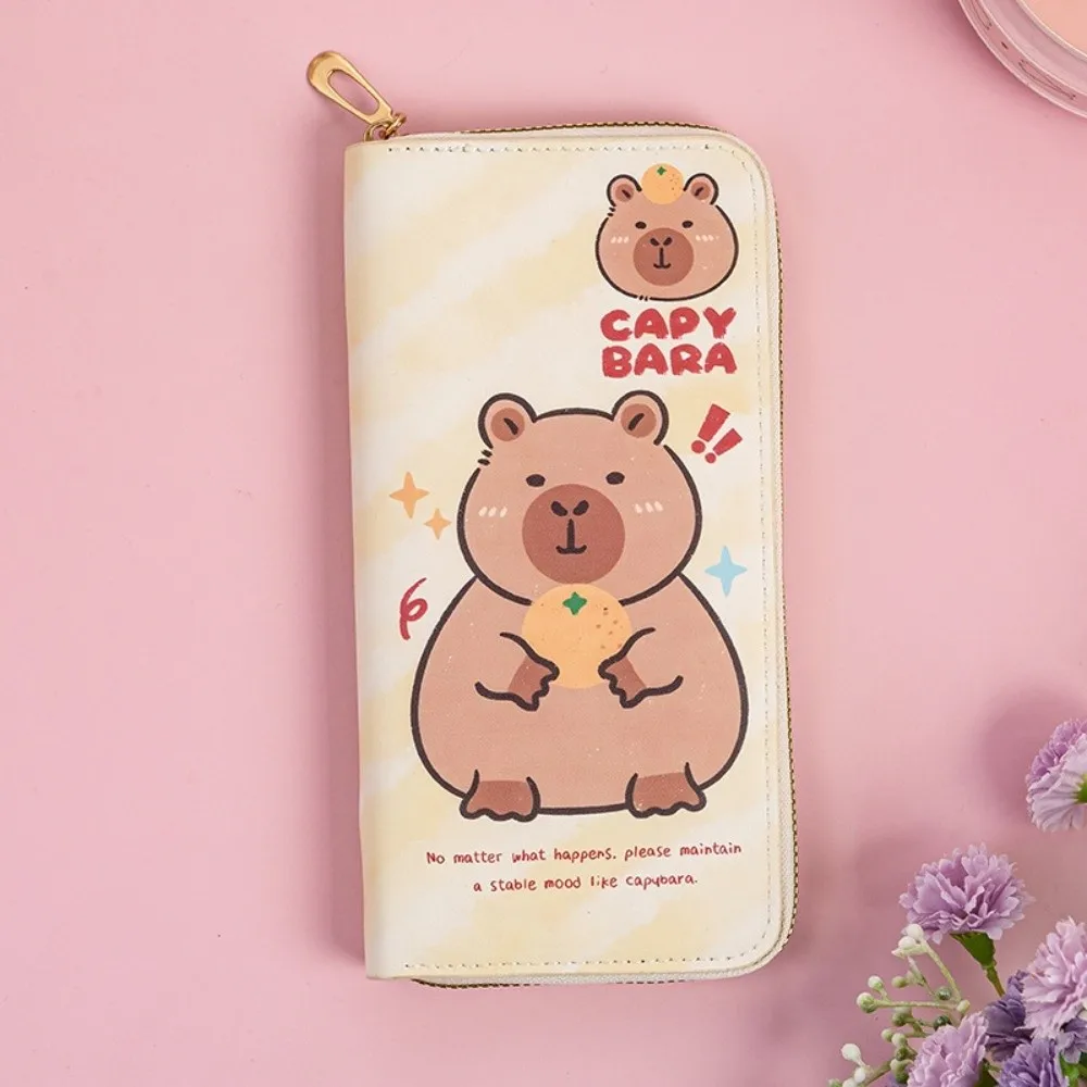 New Cartoon Capybara Long Wallet Waterproof PU Leather Coin Purse Zipper Multilayer Card Bag Women