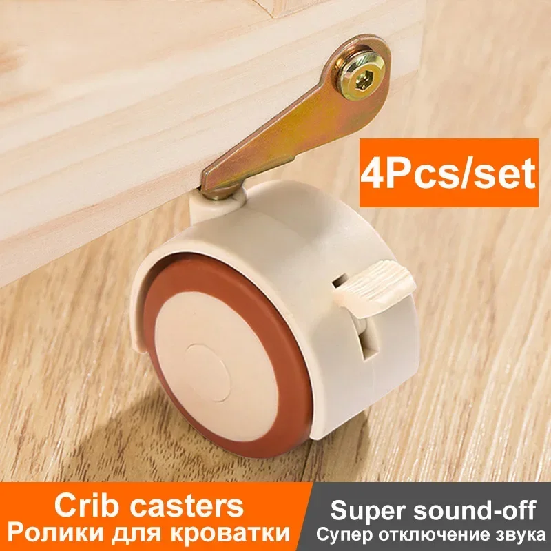 2/4Pcs 2\'\' Furniture Crib Swivel Casters Cabinet Clamp with Brake Wheels Nylon Furniture Support Leg for Chairs Baby Bed Trolley
