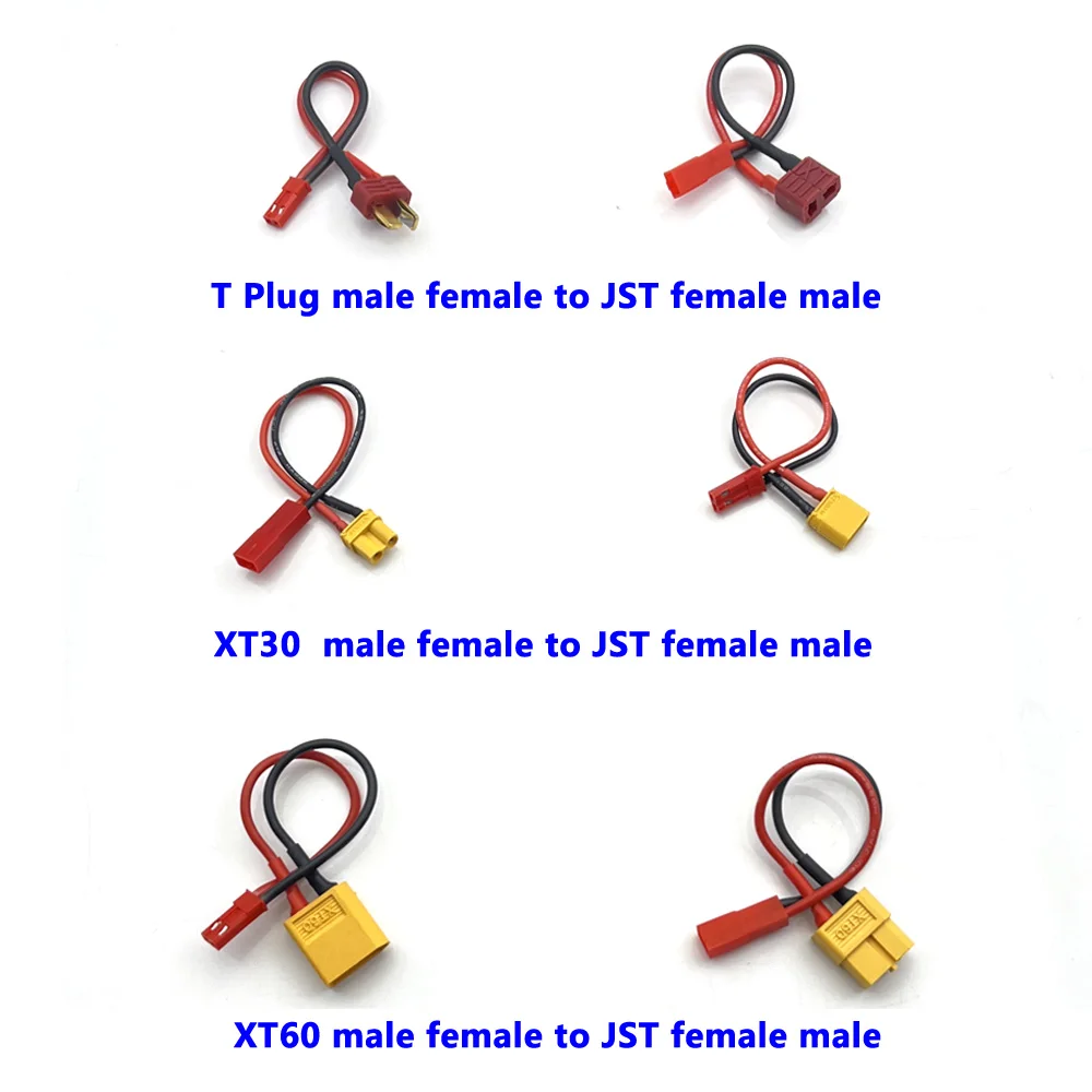 XT30 XT60 T Plug to JST Male / Female Connector Plug Wire Charge Adapter LiPo Battery Model Charging Converter Convert Cable