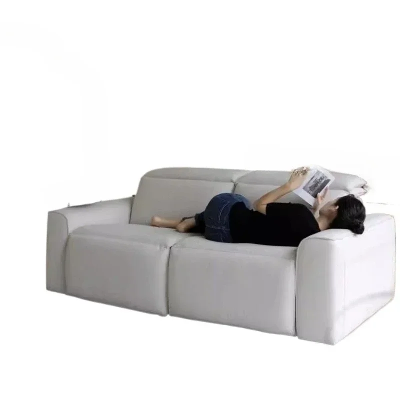 An electric sofa with a high value! Cream white cotton and linen double seat living room sofa study