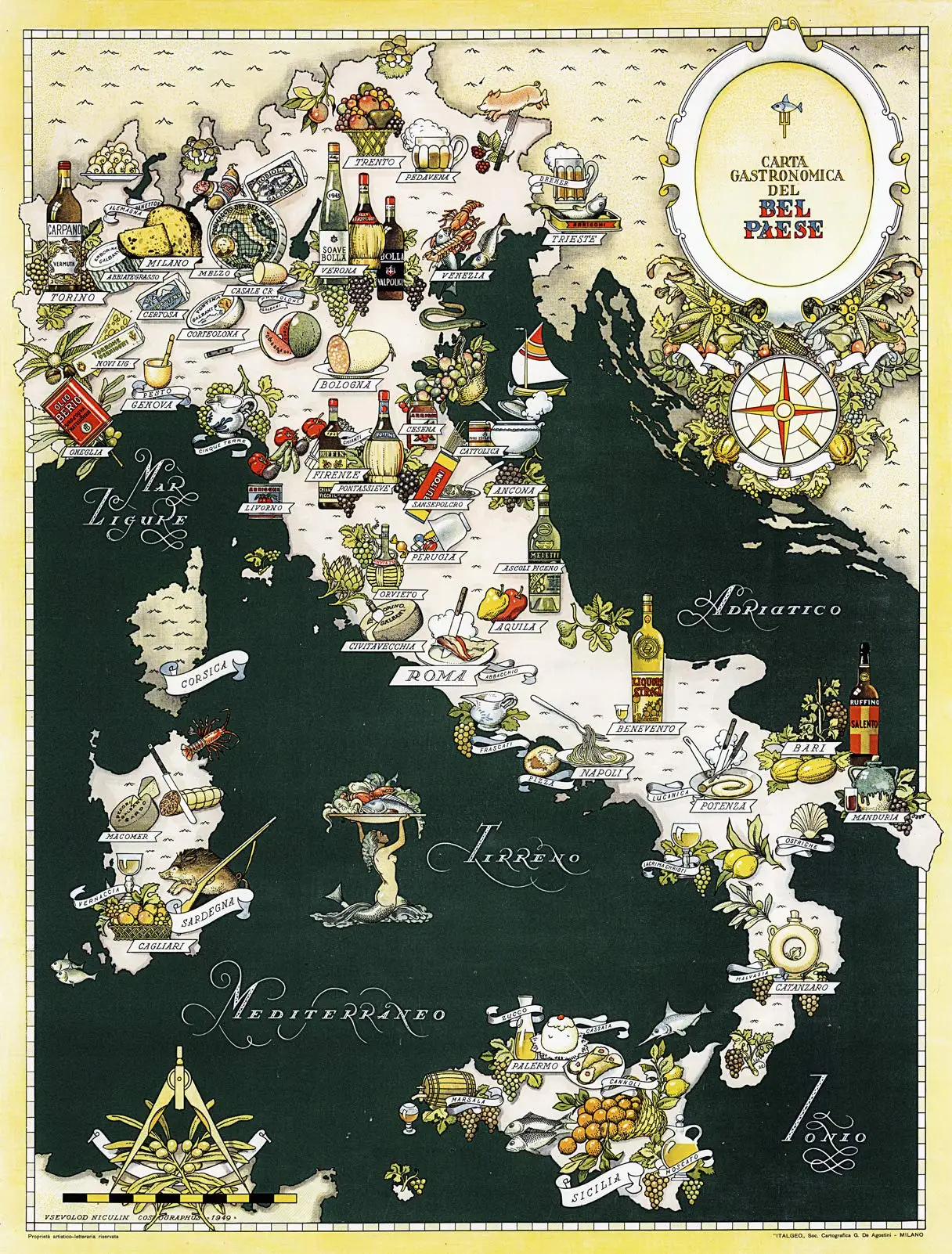 Retro Metal Tin Sign Gourmet Map of Italy Gastronomical Cuisine Food Italian Regions Sign for Outdoor & Indoor Wall Poster  sign