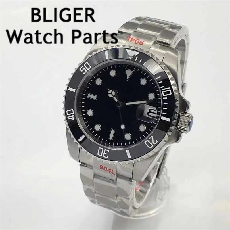 BLIGER 40mm Automatic Men Watch Oyster Bracelet NH35A MIYOTA 8215 PT5000 Movement Sapphire Crystal Black Green Luminous Dial