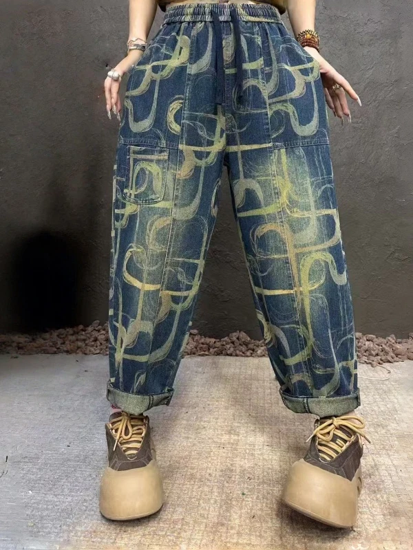 

Весна 2026, повседневные универсальные джинсовые брюки-харлан в стиле ретро, женские свободные тонкие джинсы с эластичной резинкой на талии, прямые джинсы, женская мода