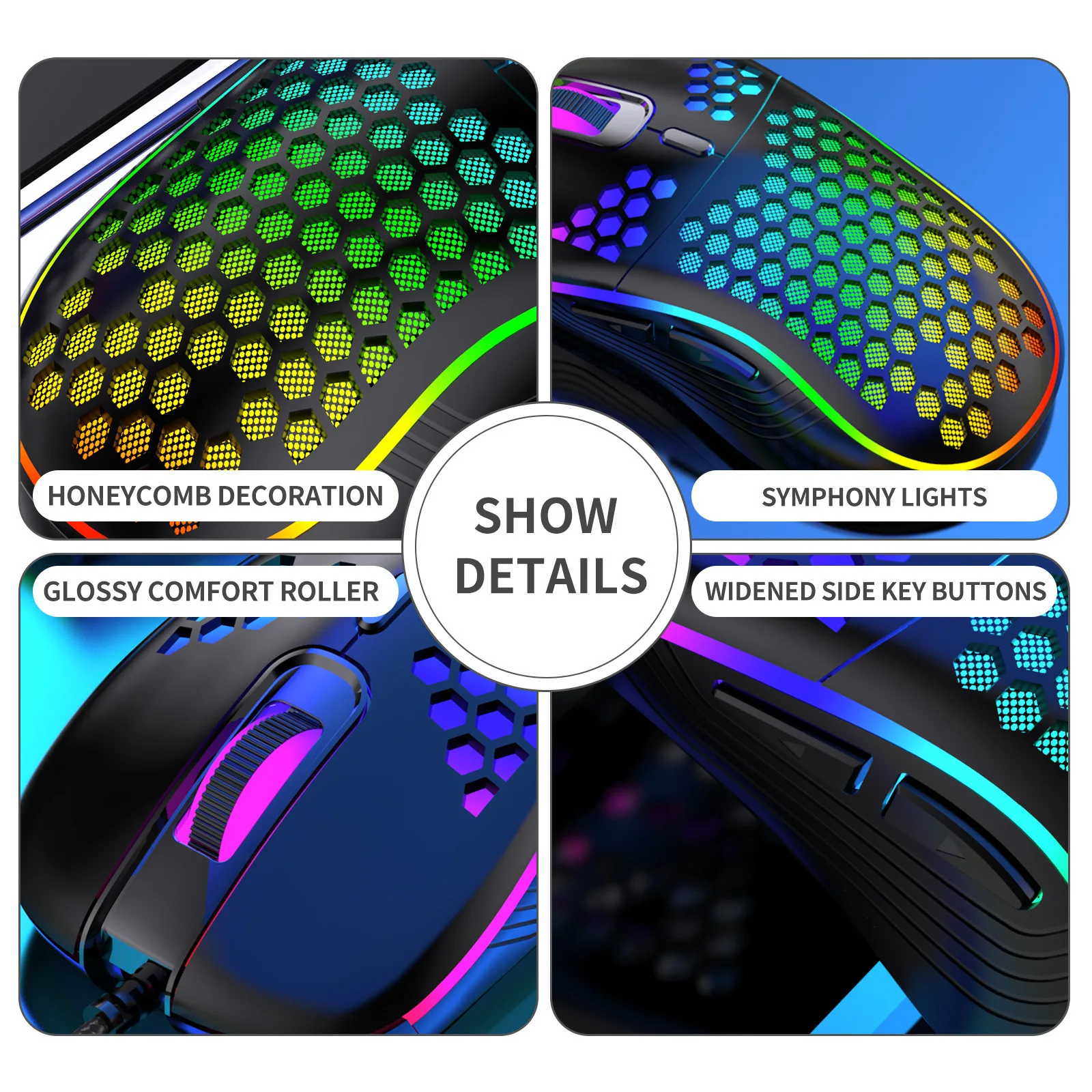 Honeycomb Gaming Mouse with RGB Switch 7200 Adjustable DPI Ergonomic Lightweight Design &High Precision Sensor for PC/Mac Gamers