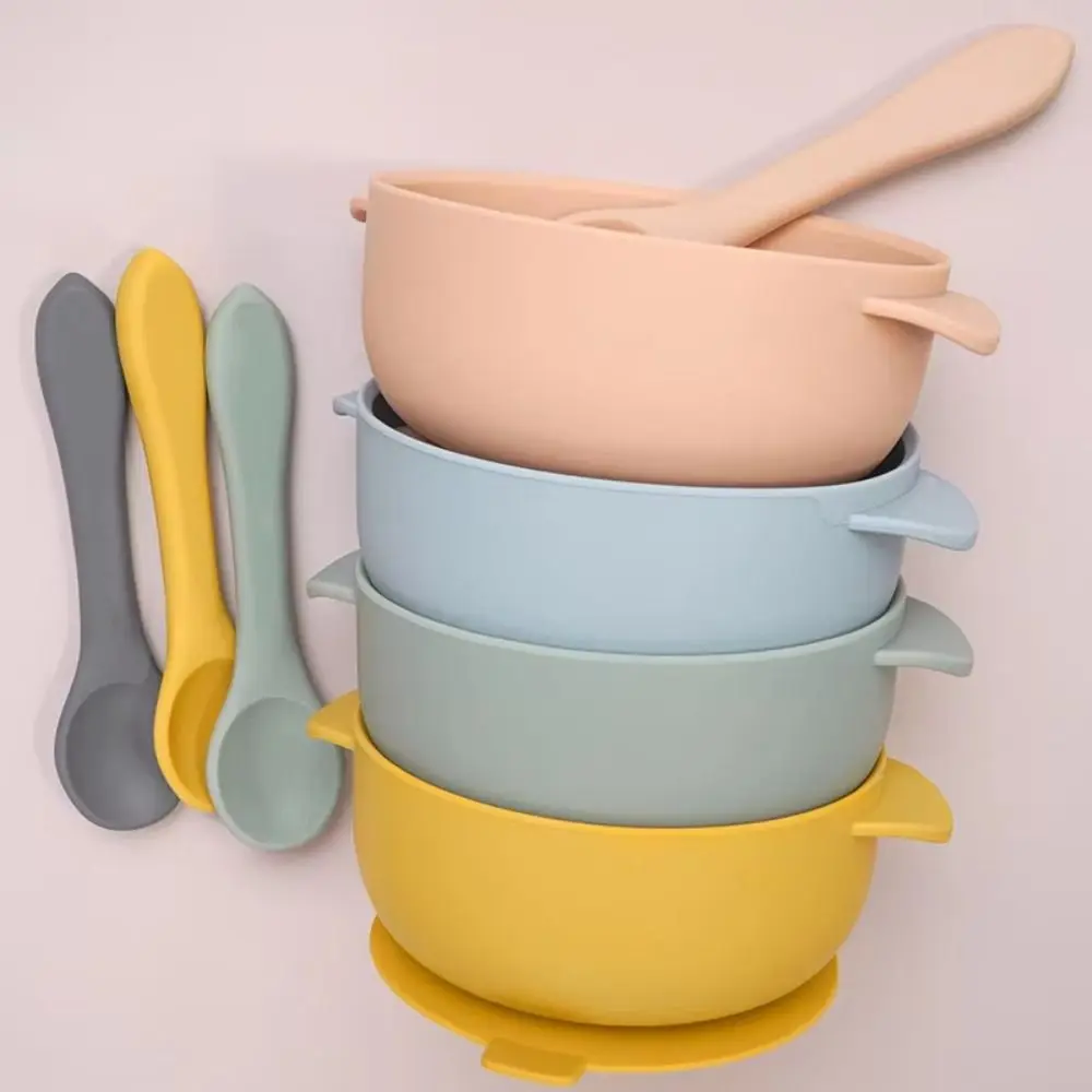 Bowl Lid Spoon Set Baby Suction Dinner Bowl Non-Slip Durable Baby Silicone Suction Plate Waterproof 400ML Kids Feeding Tableware