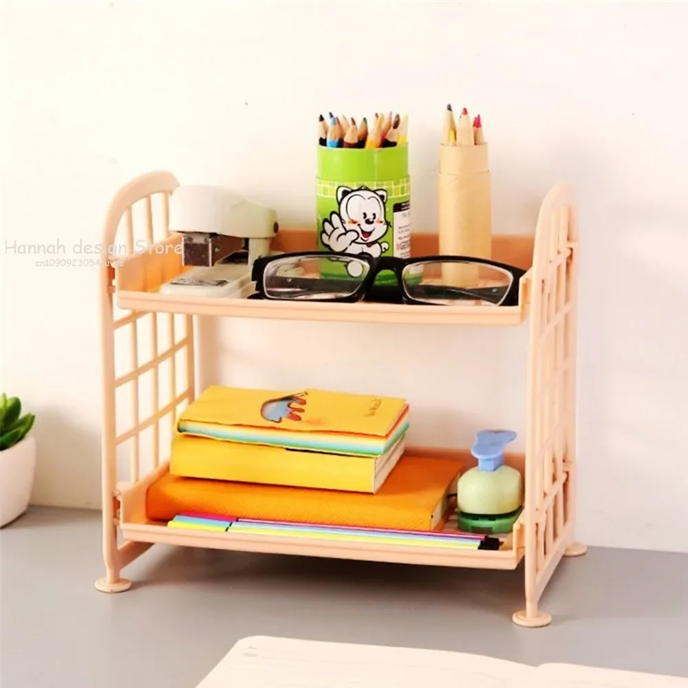 Estante de almacenamiento plegable de doble capa de escritorio Ins, artefacto de almacenamiento plegable para dormitorio, instalación gratuita, escritorio, estante para artículos diversos para niña