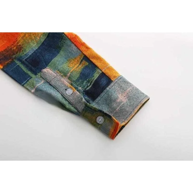 

Autumn Faion Large Size Men's Floral irt Personalized Sle adual Color Sun Protection Treaent Cotton Long Sve