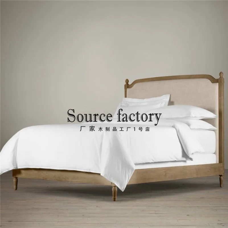 American rural solid wood modern simple double bed retro master bedroom high box storage wedding bed