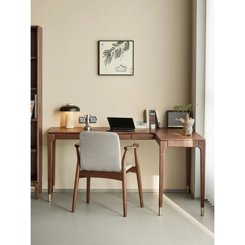 North American black walnut corner desk Nordic L-shaped long cherry wood solid wood computer desk