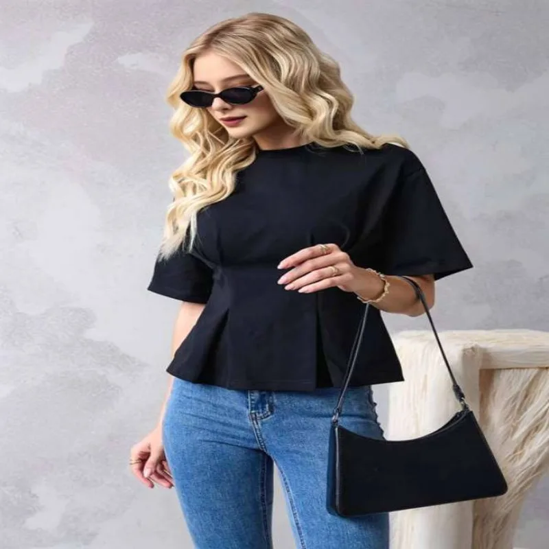 Womens Peplum Tops Summer Babydoll Short Sleeve T Shirts Casual Going Out Trendy Y2K Clothes