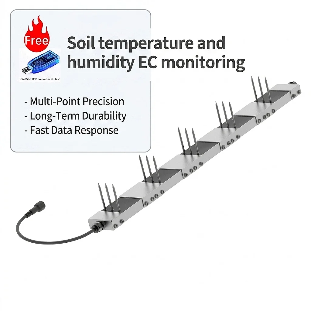 3‑in‑1 Soil Moisture Temperature EC Sensor RS485 Modbus LORA LORAWAN 4G WIFI 5‑45cm Probe