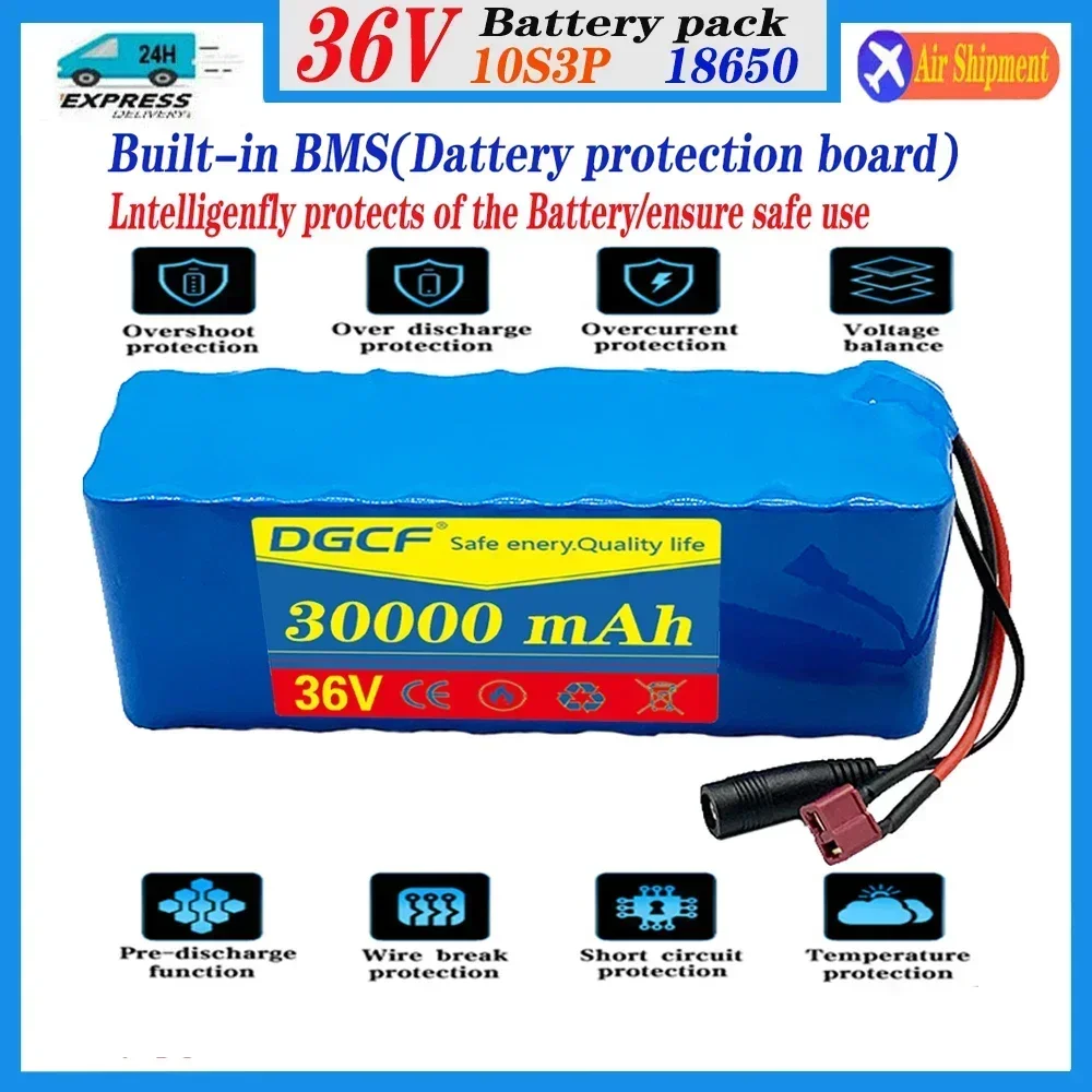 36V 30Ah 18650 battery pack 10S3P 30000mAh built-in BMS, 250W-500W, free 42V 2A charger