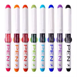 Quick-Drying Fountain Pen Multi-Color Large Capacity Straight Liquid Pen 8 Colors 0.38mm Writing Ink Pens Office Accessories