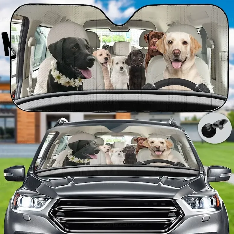 Labrador Family Car Sun Shade, Animal Car Accessory, Dog Lover Gifts,Funny Car Decoration, Labradors Sun Shade, Automobile Gift