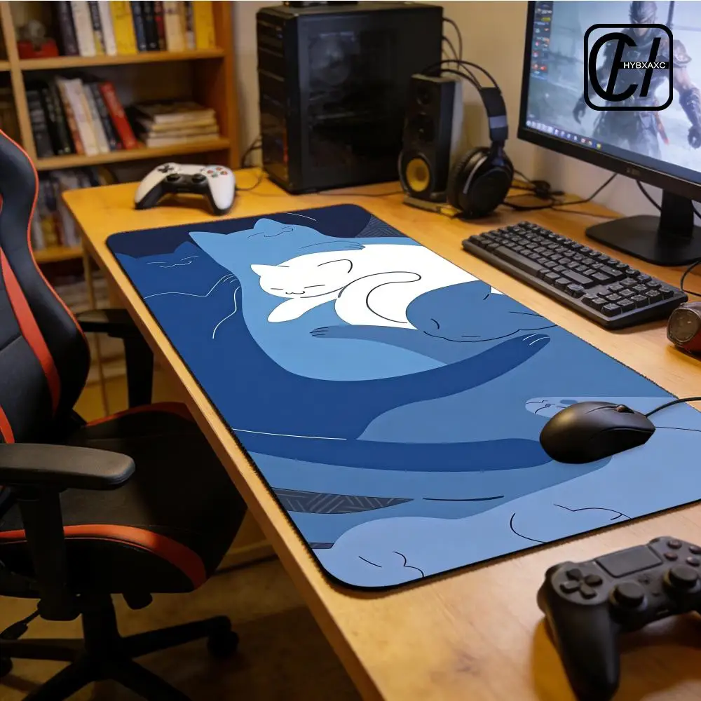 

Large Mouse Pad XXL Cute Blue Cat Desk Mat 900x400 Kawaii Computer Desk Accessories Mouse Mat Big HYB XXC Gamer Rubber Pads