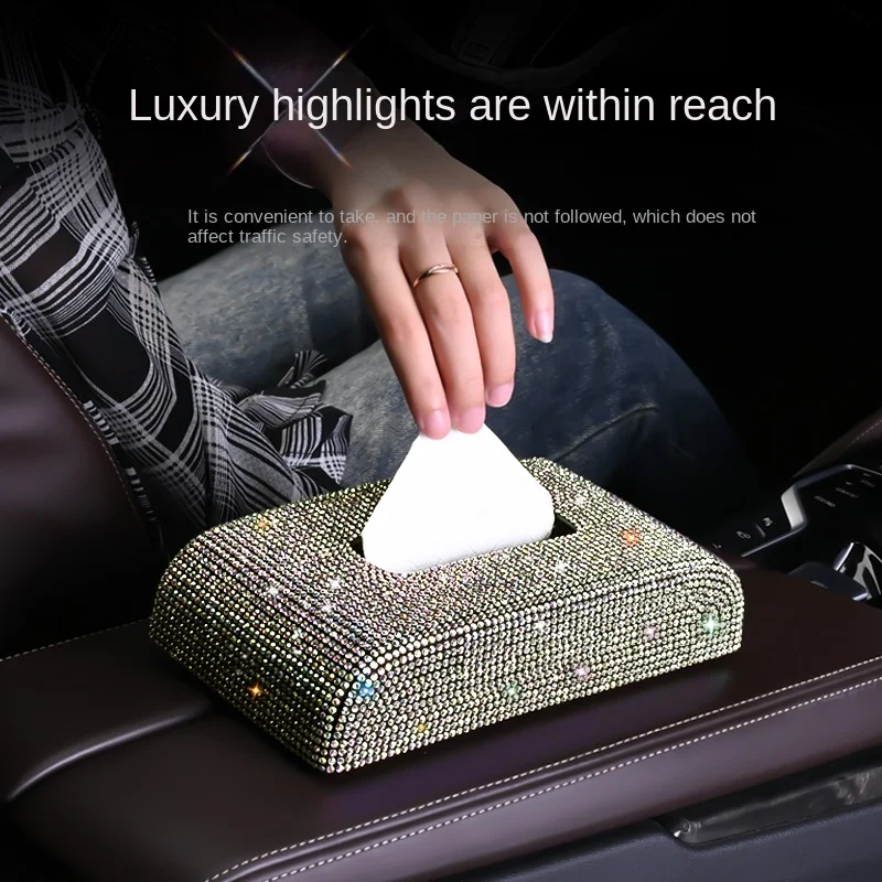 Luxury Tissue Box Napkin Holder Car Diamond Tissue Pumping Paper Box Toilet Paper Towel Storage Box Home Decor Auto Accessories