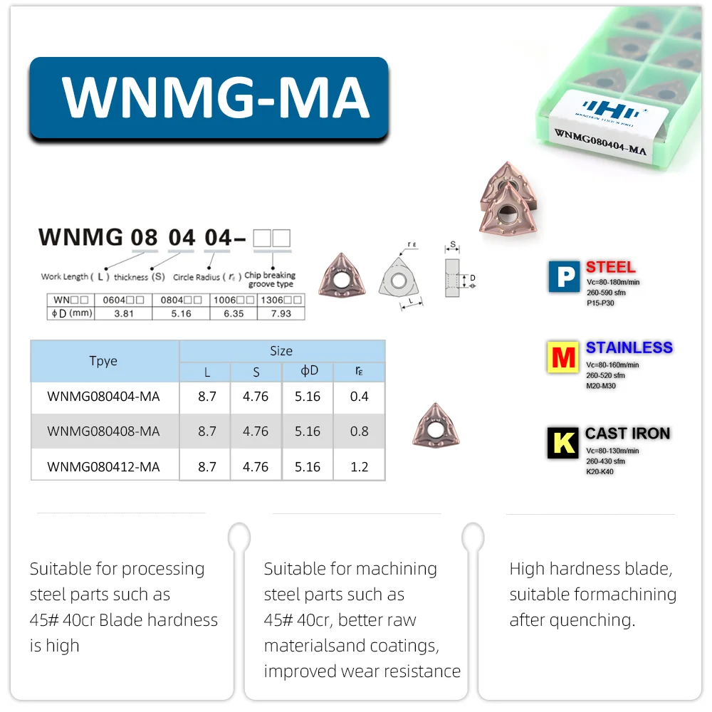 Hengxin inserções de carboneto de tungstênio wnmg080404 ma wnmg080408 ma wnmg080412 ma aço inoxidável cvd wnmg ma ferramentas de corte de torno cnc