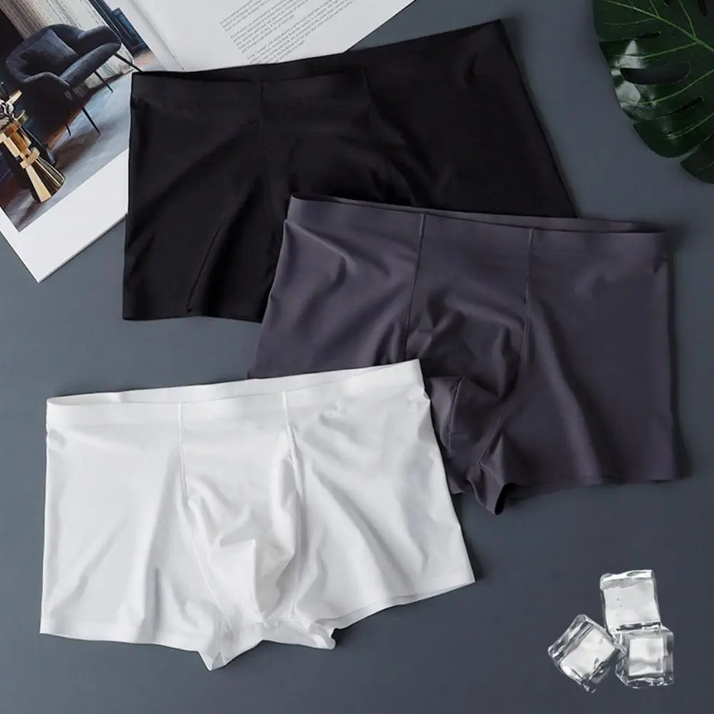 Tight Cut Boxer Briefs Men's Mid-rise Boxer Underwear High Elasticity Tight-fit Shorts Solid Color U-convex Briefs for Daily