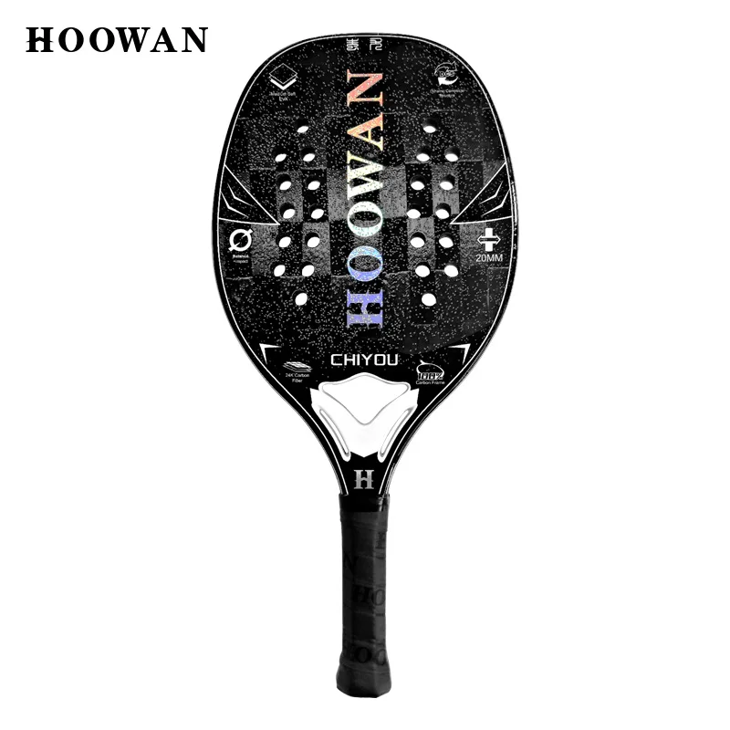 

HOOWAN CHIYOU Beach Tennis Racket T700 Carbon Fiber 24K Mega-Grit Surface 20MM Mid-soft EVA Foam Core