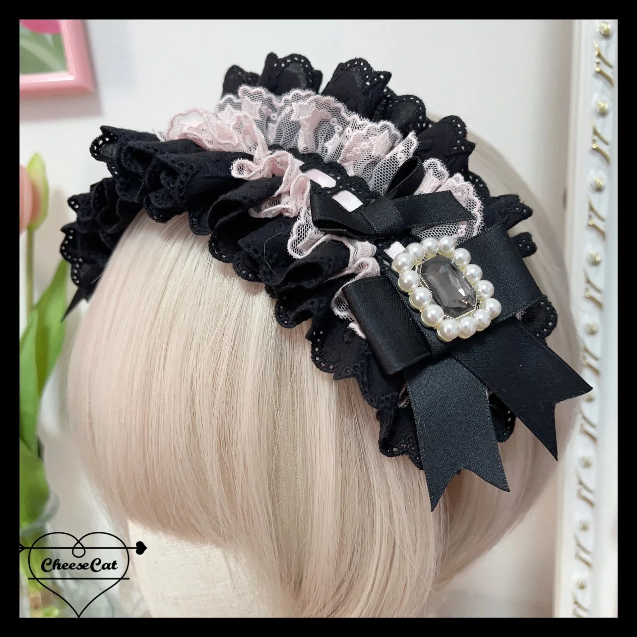 Original Mine Liz Japanese Style All-Match Lolita Headdress Rhinestone Lace Hair Band Girl Women\'s Headband