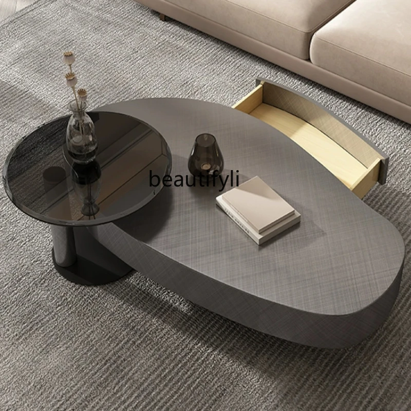 

Italian Oval Coffee Table Living Room Home Modern Creative Stainless Steel Tea Table Minimalist Style