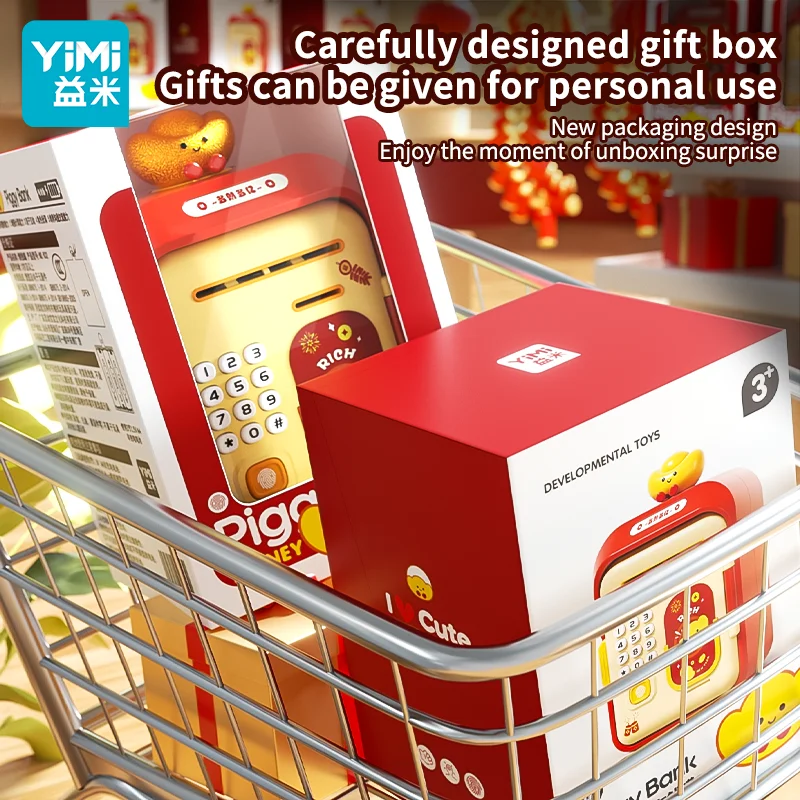 Roze spaarpot voor kinderen met wachtwoordcodeslot en automatische greepbiljetsleuf, echte geldgeldmunt kan een kerstcadeau besparen