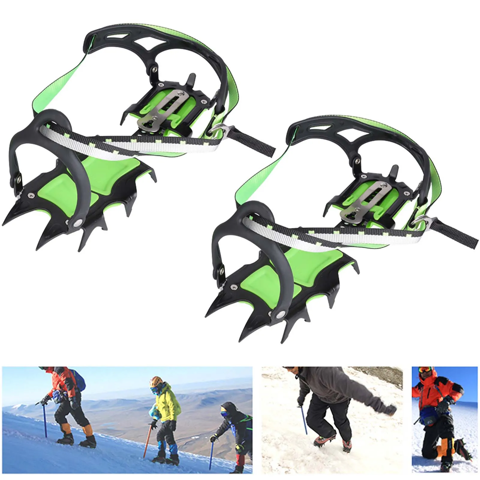 14 Teeth Ice Crampons Anti Slip Shoe Grips Spikes Cleats for Outdoor Snow Hiking Climbing 1 Pair