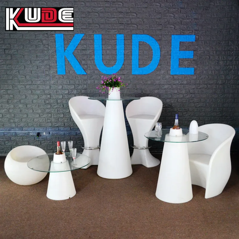 Runder LED-Tisch, bunter Cocktailtisch, KTV, leuchtende Möbel, Glas leuchtend