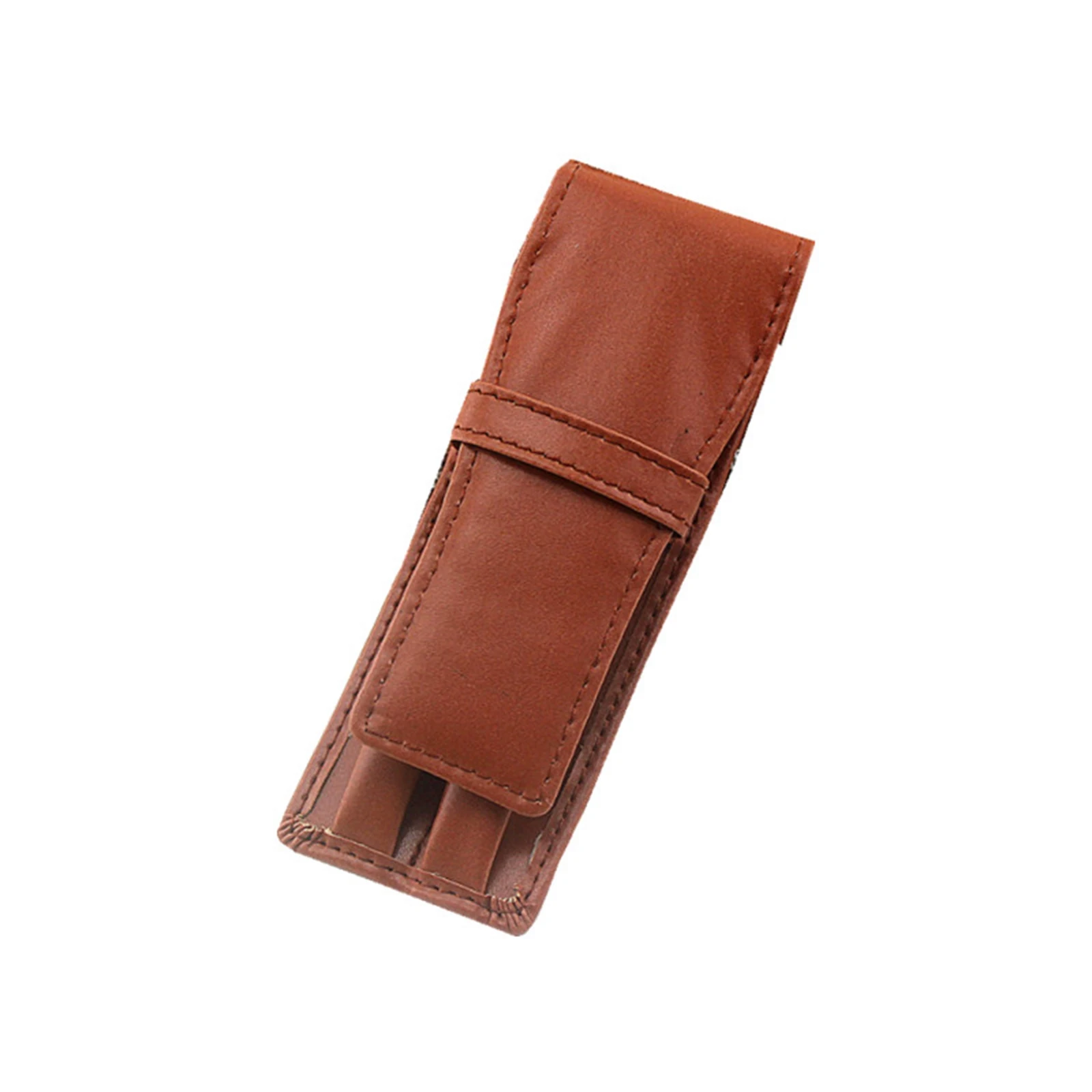 Leather Double Pen Case Coffee Genuine Top Washed Cowhide pen bags  pencil cases office business school stationery gifts