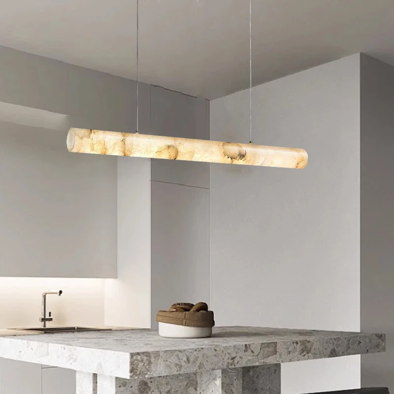 Hogar Lampara Techo Spanish Marble Chandelier Lights Led Long Dining Table Alabaster Lampshades Hanglamp over Kitchen Island