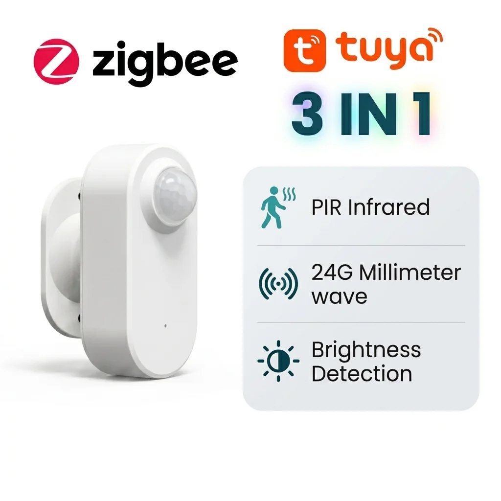 Capteur de présence humaine Tuya Zigbee, fonctionne avec batterie, radar 24G MmWave + PIR + détection de luminosité, pour application Tuya/Smart Life, Assistant domestique