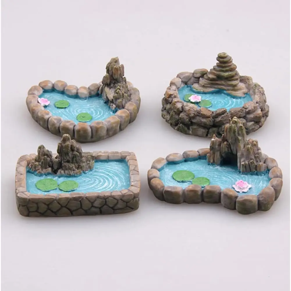 4 pcs Fairy Garden Miniature Pond Ornaments Accessories Handicraft Ornaments Small Water Tank for Miniature Garden Home Micro