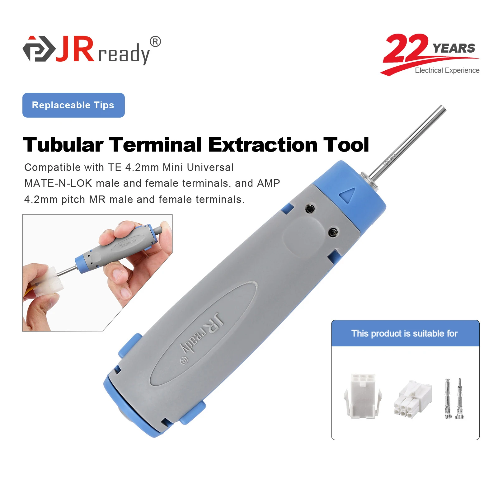 

Инструмент для извлечения JRready JRconDRK-T190260 для разъемов TE 4.2 MINI UNIVERSAL MATE-N-LOCK, шаг JST FL4.14