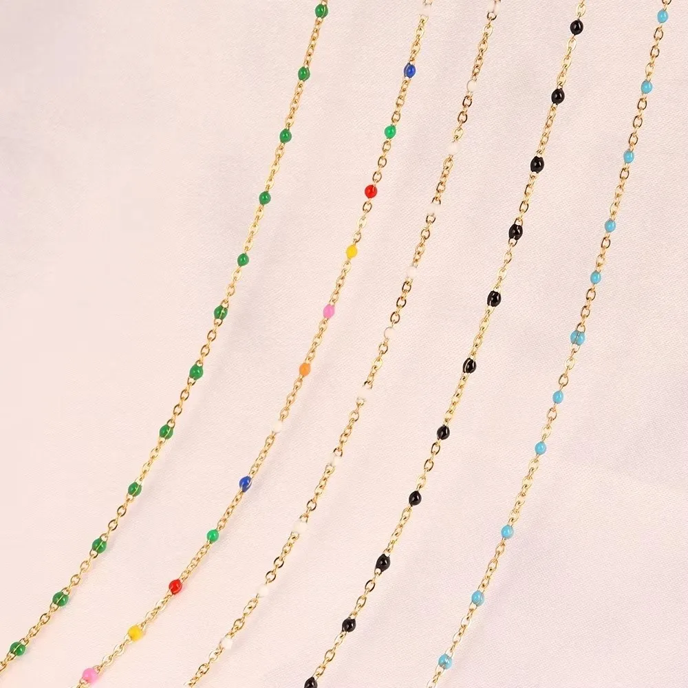 Stainless Steel Boho Beaded Chain Colorful Beads Craft Stainless Steel Beads Chain Enamel Bead Satellite Chain for DIY Jewelry