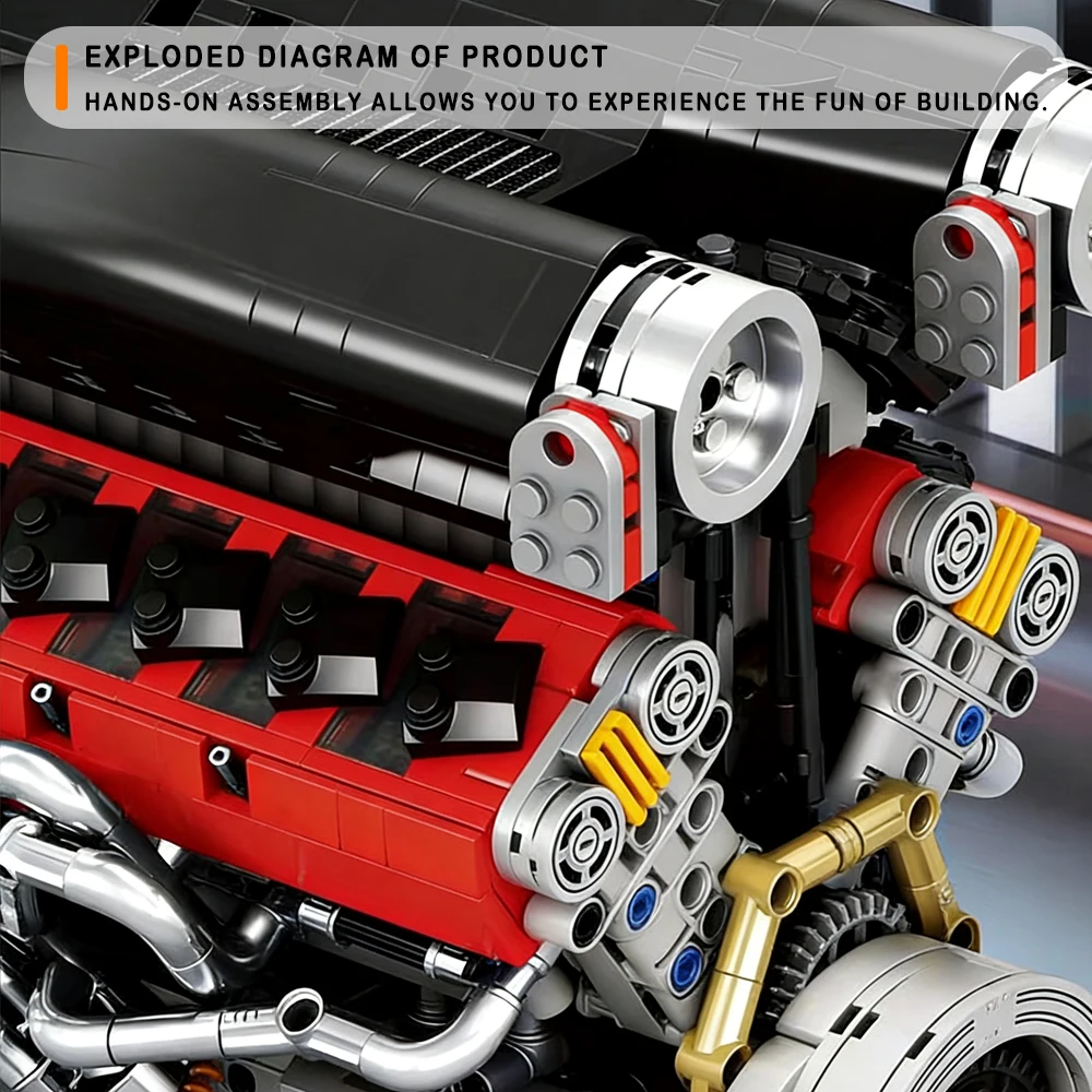 Motor de combustión interna de carreras V12 SP3, modelo de motor de coche famoso, grupo de bloques de construcción, ensamblaje de energía, ladrillos, juguete para regalo para niños