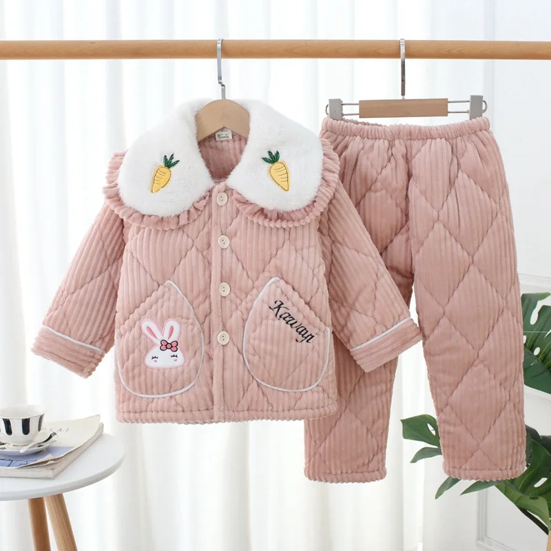 

2025 детские фланелевые пижамы для мальчиков и девочек, осенне-зимняя детская одежда для дома, одежда для сна из кораллового флиса, утепленный комплект PJS, детская одежда