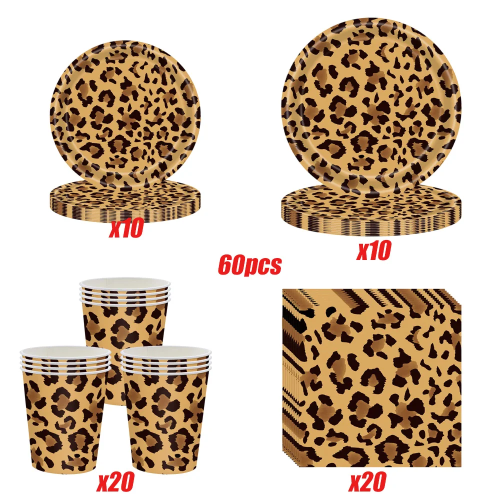 Leopardenmuster Pappteller Becher Servietten Einweggeschirr Safari Dschungeltiere Happy Birthday Party Zubehör Baby Shower Set – Detail 3