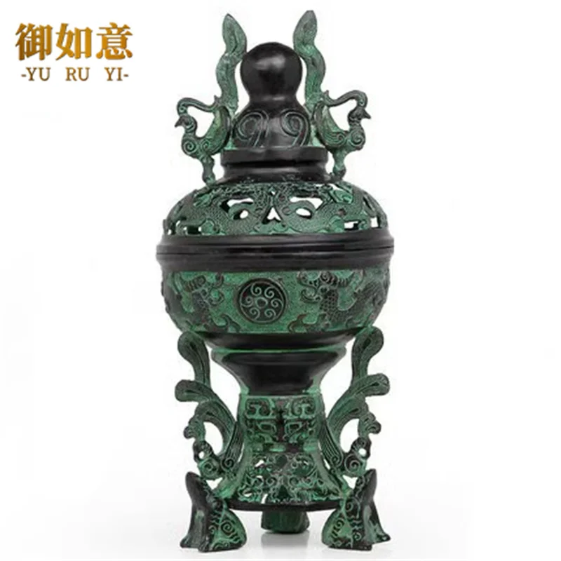 Bronze three-frog smoker Buddha hall incense burner, study pen holder, handicraft ornaments, living room decoration